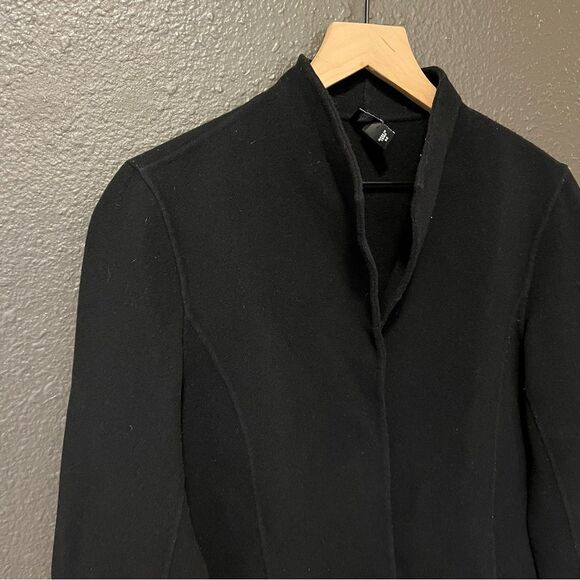 Eileen Fisher Black Stand Collar Open Front Wool/Cashmere Blend Jacket Small - Picture 2 of 12